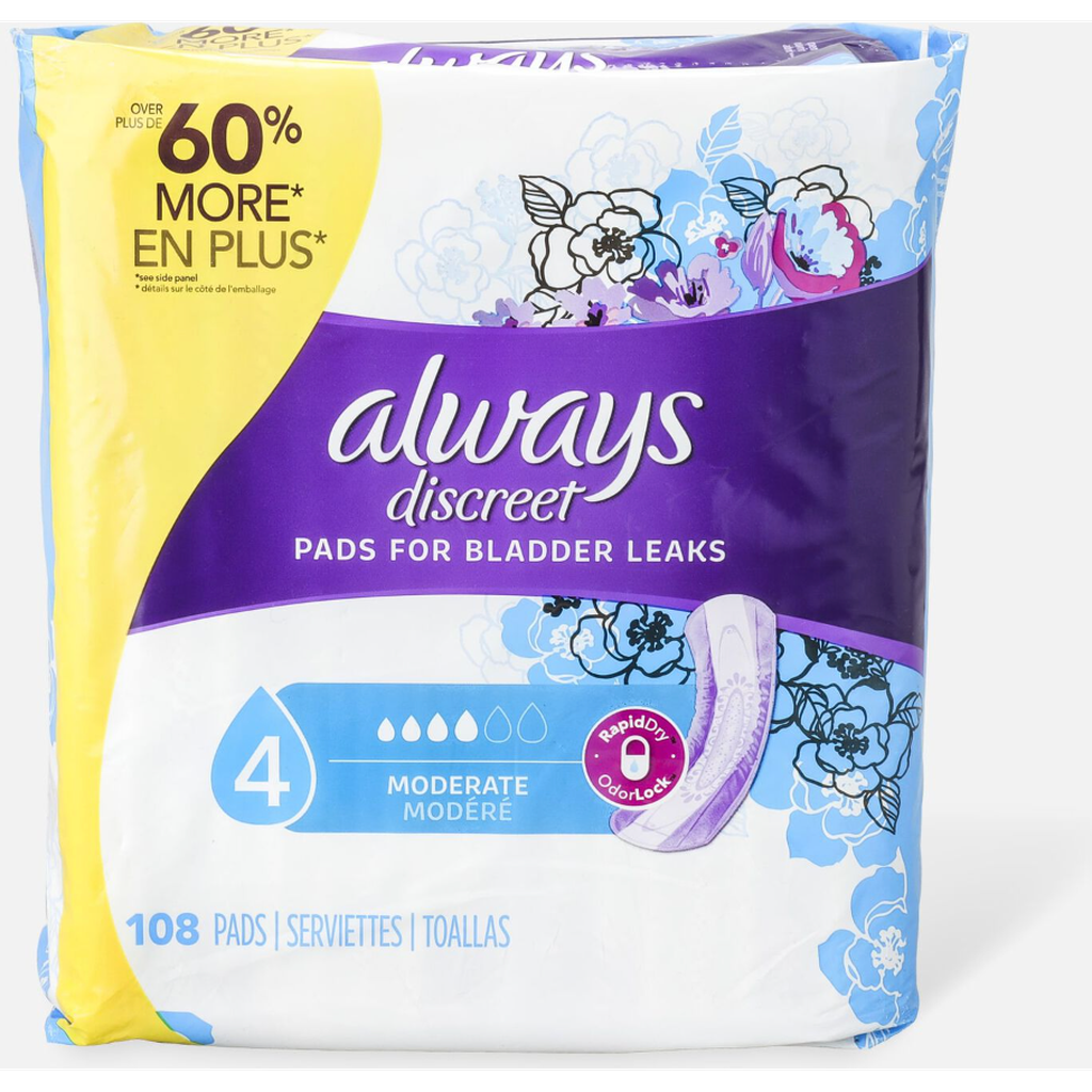 Always Discreet Incontinence Pads - Moderate Absorbency (108 Count)